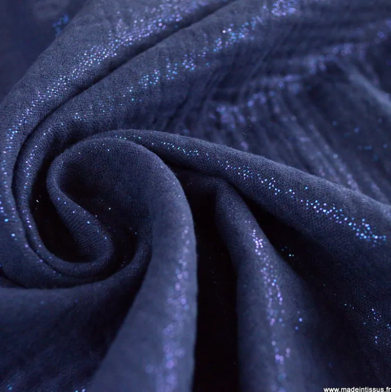 Double gaze de coton irisé Lurex fond Bleu Marine -OEKO TEX