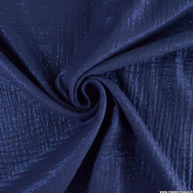 Double gaze de coton irisé Lurex fond Bleu Marine -OEKO TEX