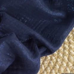 Double gaze de coton irisé Lurex fond Bleu Marine -OEKO TEX