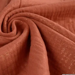 Double gaze de coton irisé Lurex fond Brique -OEKO TEX