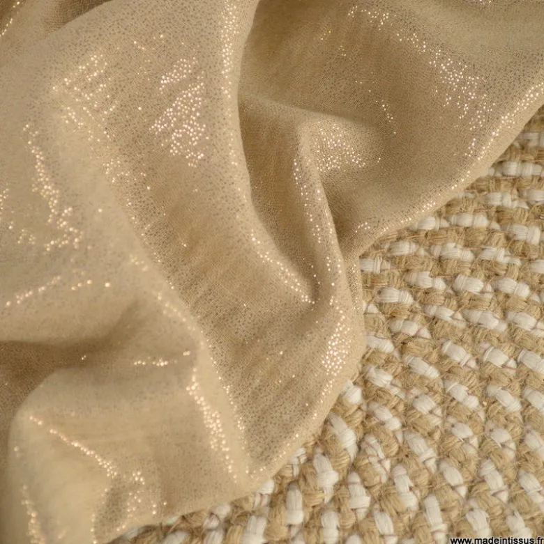 Double gaze de coton irisé Lurex fond Beige -OEKO TEX