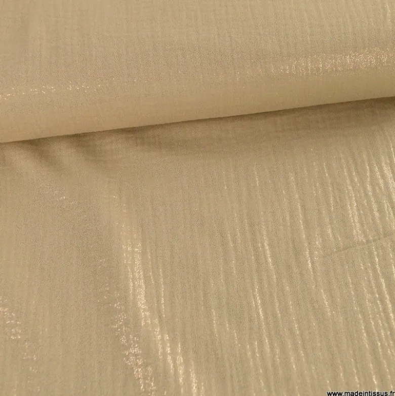 Double gaze de coton irisé Lurex fond Beige -OEKO TEX