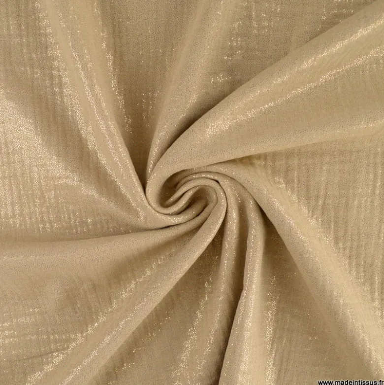 Double gaze de coton irisé Lurex fond Beige -OEKO TEX