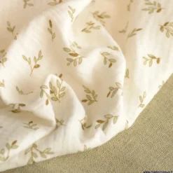Double gaze de coton Laurette feuillage fond écru -OEKO TEX