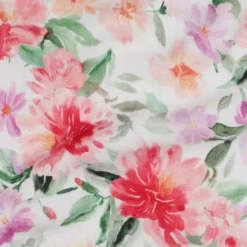 Double gaze Emalie motif fleuri rose, parme et vert - OEKO TEX