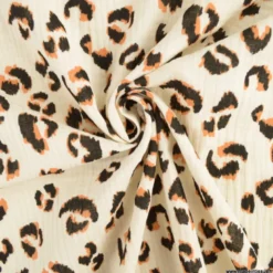 Double gaze Fauve motif léopard fond écru - OEKO TEX