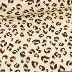 Double gaze Fauve motif léopard fond écru - OEKO TEX