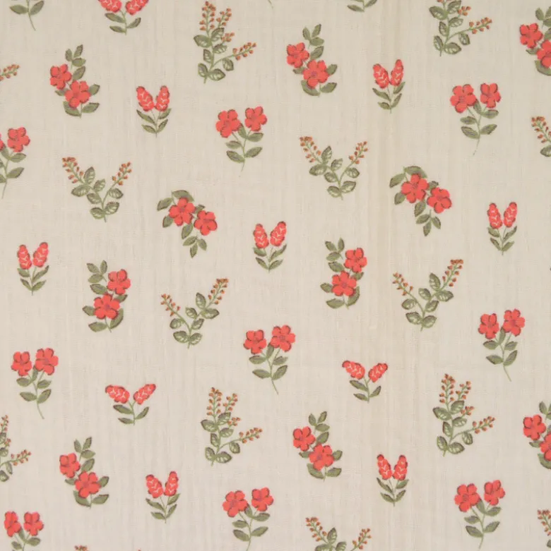 Double gaze Fergie motif fleurs fond écru - OEKO TEX