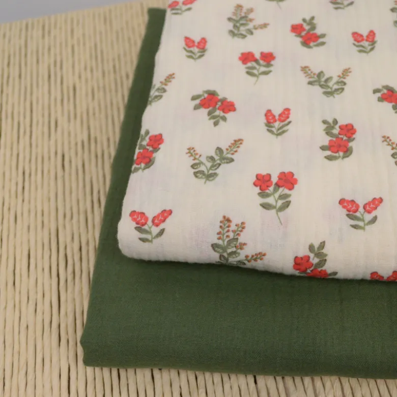Double gaze Fergie motif fleurs fond écru - OEKO TEX