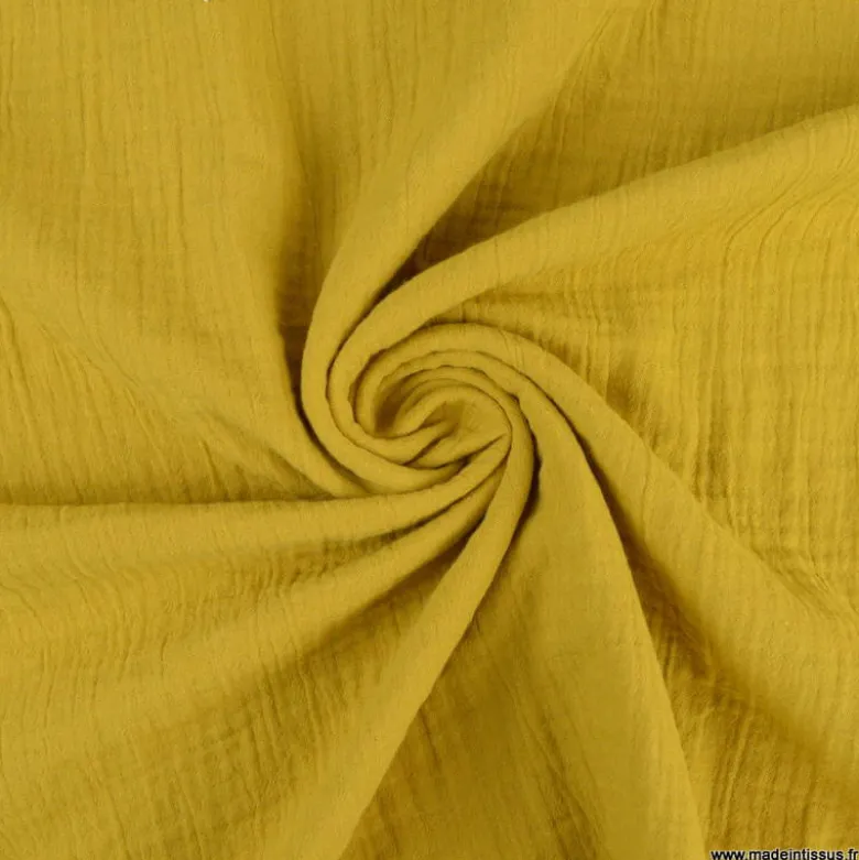 Double gaze grande largeur coloris Moutarde (280cm) - OEKO TEX