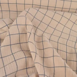 Double gaze Jacques à carreaux Galet et Indigo - OEKO TEX