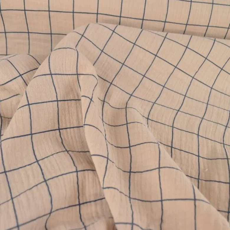 Double gaze Jacques à carreaux Galet et Indigo - OEKO TEX