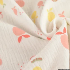Double gaze Jogus motif fruits fond blanc - OEKO TEX