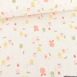 Double gaze Jogus motif fruits fond blanc - OEKO TEX
