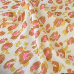 Double gaze Karula motif léopard fond écru - OEKO TEX