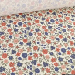 Double gaze marion motifs fleurs bleues-exclusivité made in tissus