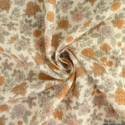 Double gaze Marion motifs fleurs camel-exclusivité made in tissus