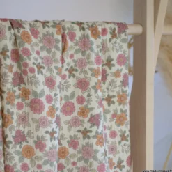 Double gaze marion motifs fleurs roses - exclusivité made in tissus