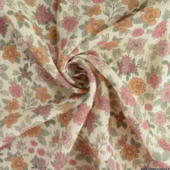Double gaze marion motifs fleurs roses - exclusivité made in tissus