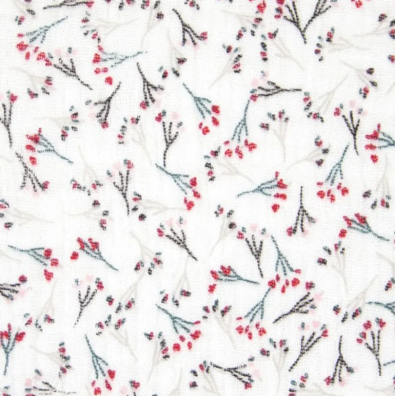 Double gaze motif fleurs de lin - OEKO TEX