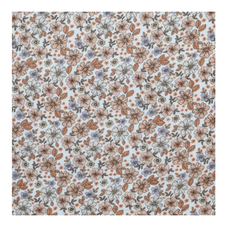 Double gaze motif fleurs d'été Lilas et beige