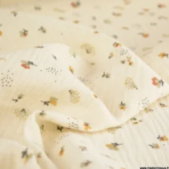 Double gaze Nelsi motif fleurs fauve fond Ecru - OEKO TEX