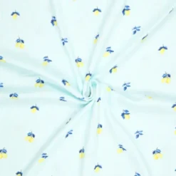 Double gaze à rayures bleues et blanches motif citrons - OEKO TEX