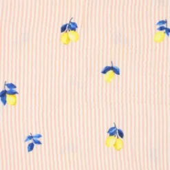Double gaze à rayures roses et blanches motif citrons - OEKO TEX