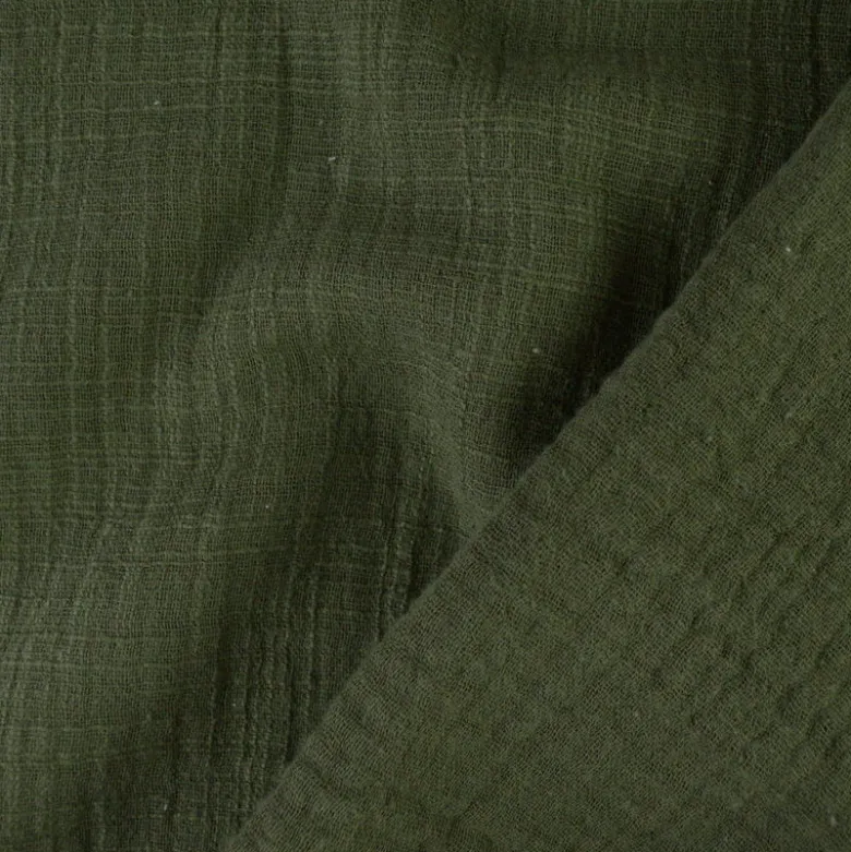 Double gaze Slub effet lin coloris Kaki - OEKO TEX
