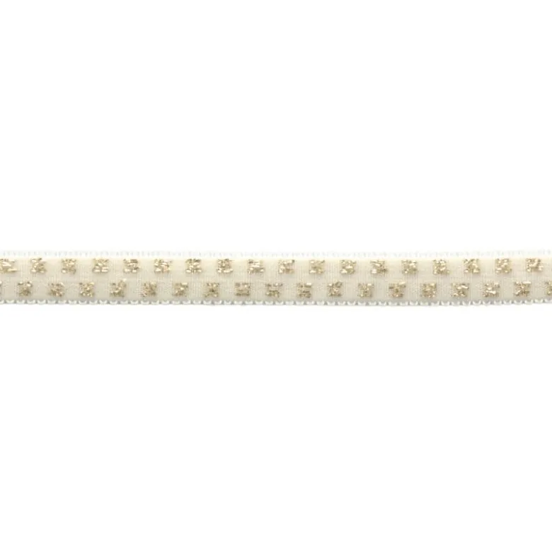 Elastique Lurex blanc cassé à pois or - 10mm - au mètre
