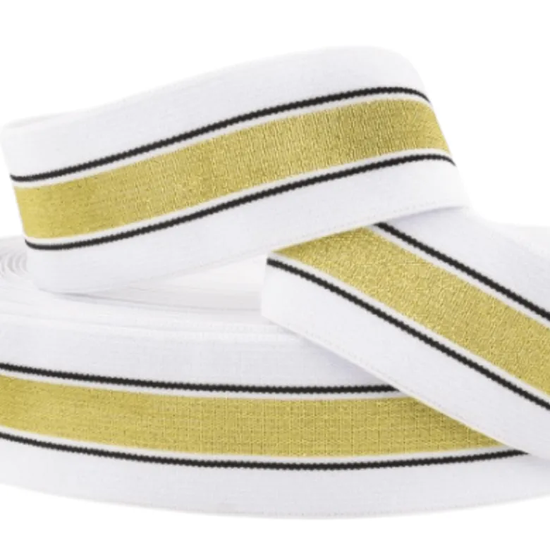 Elastique Lurex à rayures Blanc et Or 40mm - au mètre