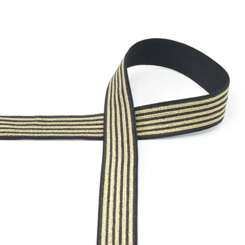 Elastique Lurex à rayures Doré et noir 25mm