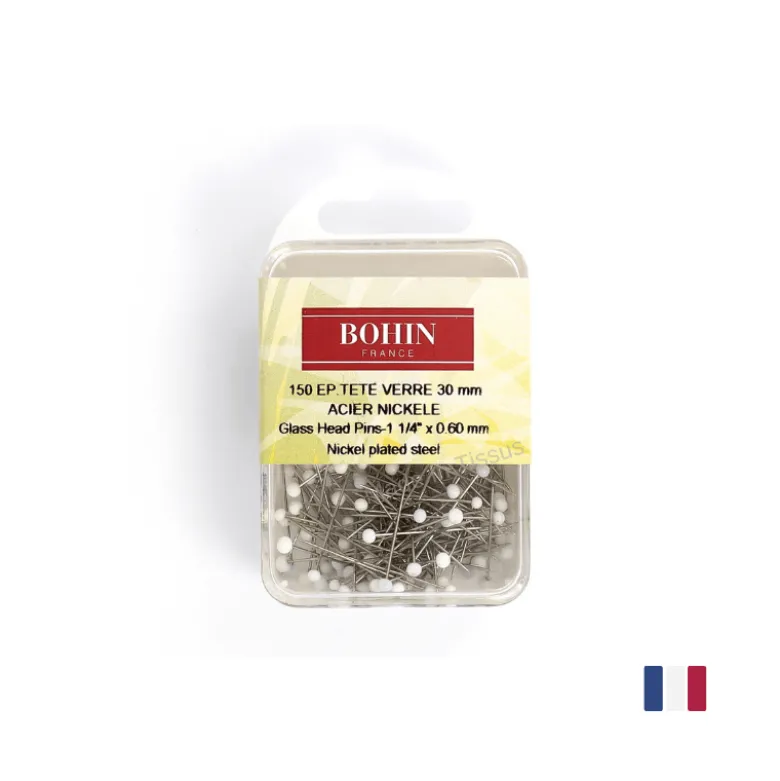 Epingles Religieuses tête de verre Blanche extra fines Bohin, 30 X 0.60 mm