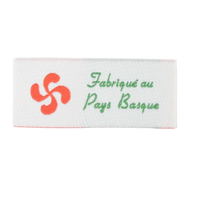 Etiquette tissée à coudre message "Fabriqué au Pays Basque" 20x45mm