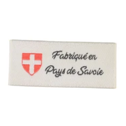Etiquette tissée à coudre message "Fabriqué en Pays de Savoie" 20x45mm