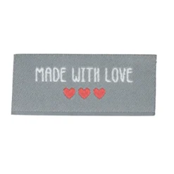 Etiquette tissée à coudre message "Made with Love" 20x45mm