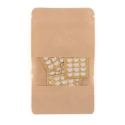 Etiquette tissée motifs petits coeurs écru fond Or - Ikatee