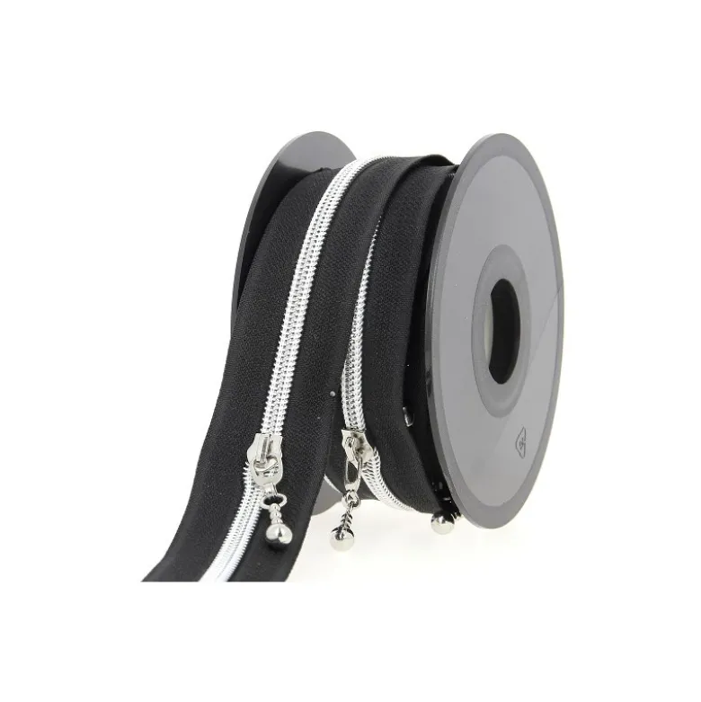Fermeture au mètre Noire - chaine argent n°4 - curseur rond