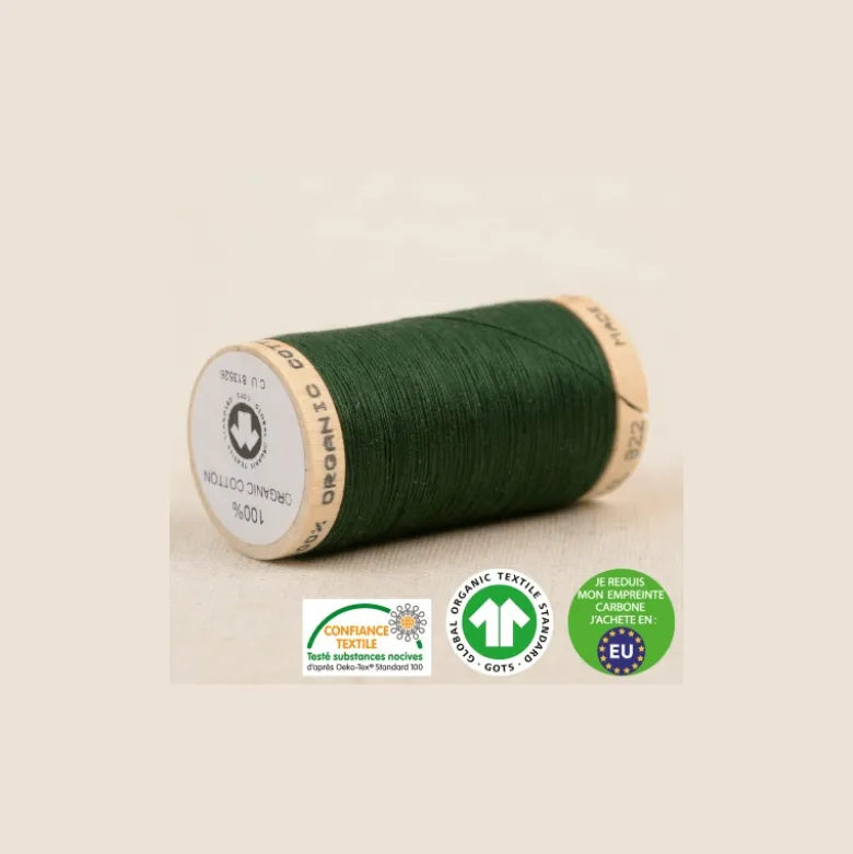 Fil à coudre Bio Gots 100% coton - 275 m - Vert bouteille