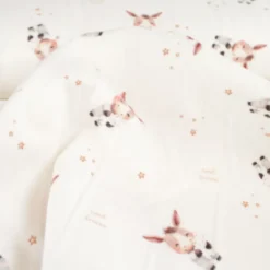 Flanelle motif ânes et étoiles fond blanc cassé
