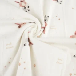 Flanelle motif ânes et étoiles fond blanc cassé