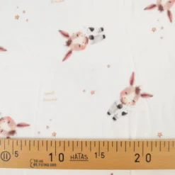 Flanelle motif ânes et étoiles fond blanc cassé