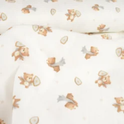 Flanelle motif oursons fond blanc cassé