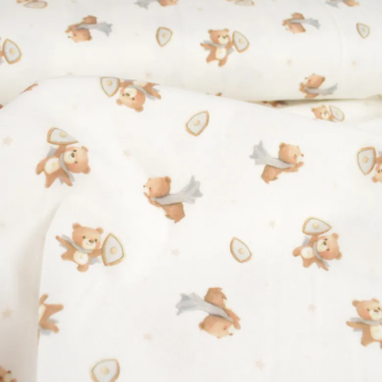 Flanelle motif oursons fond blanc cassé