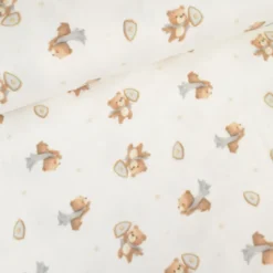 Flanelle motif oursons fond blanc cassé