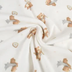 Flanelle motif oursons fond blanc cassé