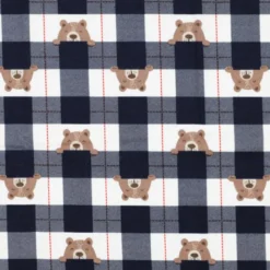 Flanelle motif Vichy grands carreaux marine motif tête d'ours