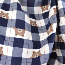 Flanelle motif Vichy grands carreaux marine motif tête d'ours