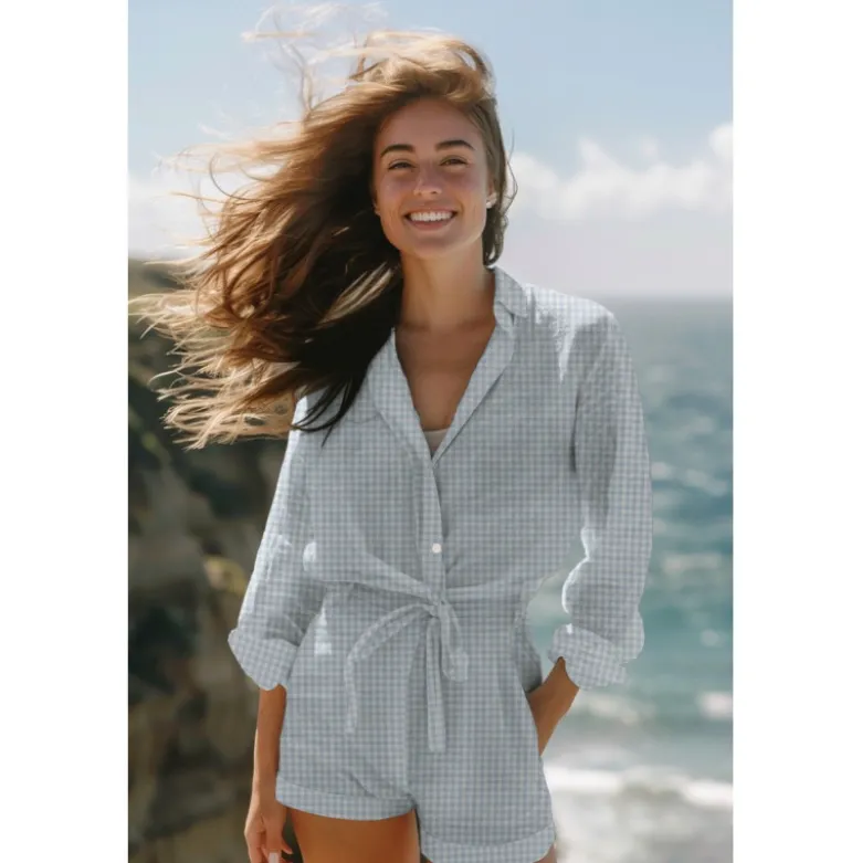 Flanelle motif Vichy petits carreaux bleu clair