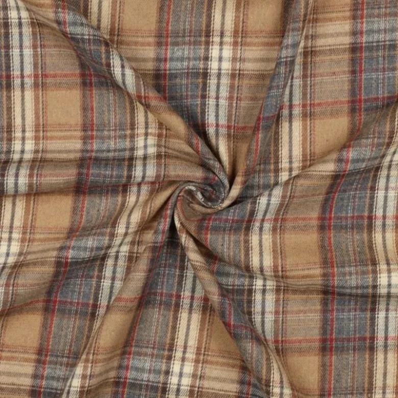 Flanelle Tartan Highland – Camel & Bleu Denim